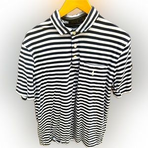 NWT Polo RALPH LAUREN MENS SS STRIPE LITE & DARK BLUE POCKET SHIRT PONY LARGE
